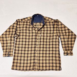 Brooksfield Gold and Blue Tones Tartan Pattern Flannel Shirt M